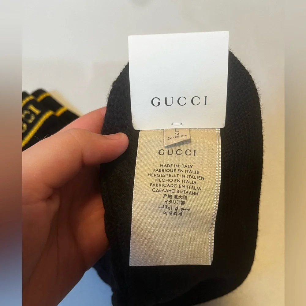 NWT Gucci Cable Knit Wool Black Long Socks Size L (26-28cm) - Picture 5 of 7